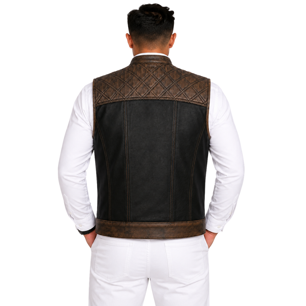 Vintage quilted biker motorcycle waistcoat for men