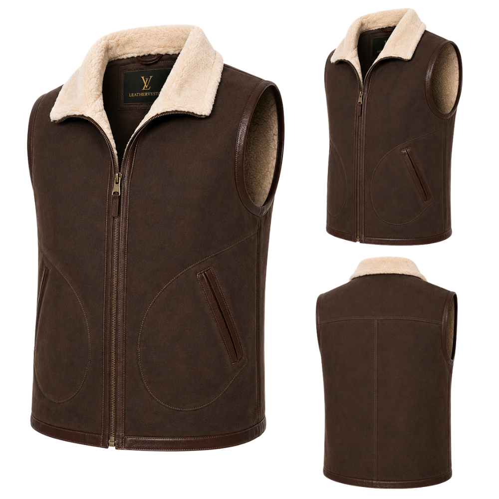 Vintage brown suede leather winter waistcoat