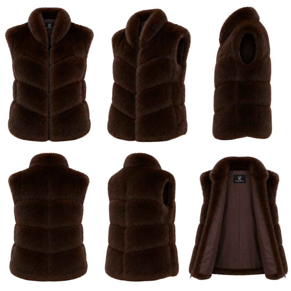 Plush dark brown faux fur fashion vest for women