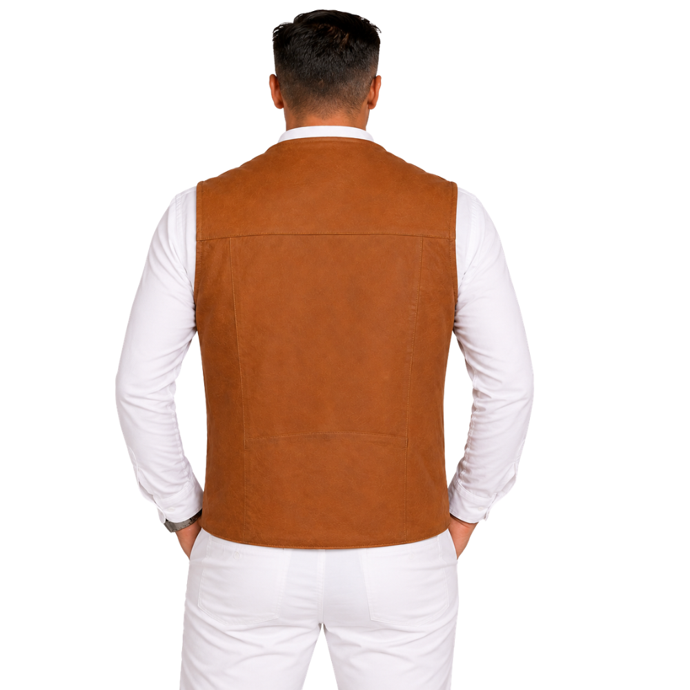 Classic cowboy leather waistcoat for men