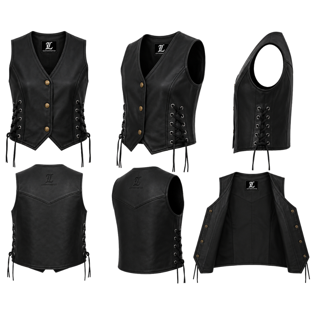 Premium western leather vest with lace-up sides