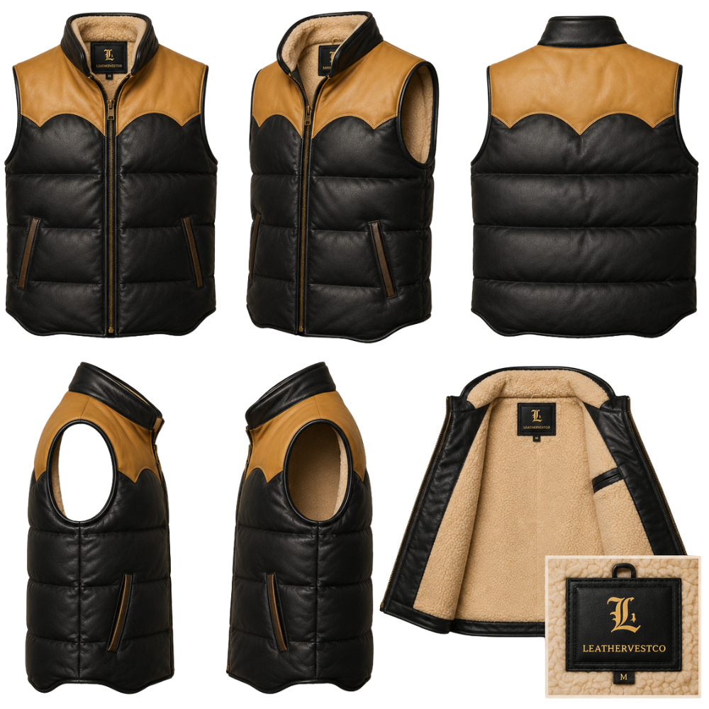 Insulated men's puffer vest with fur interior
