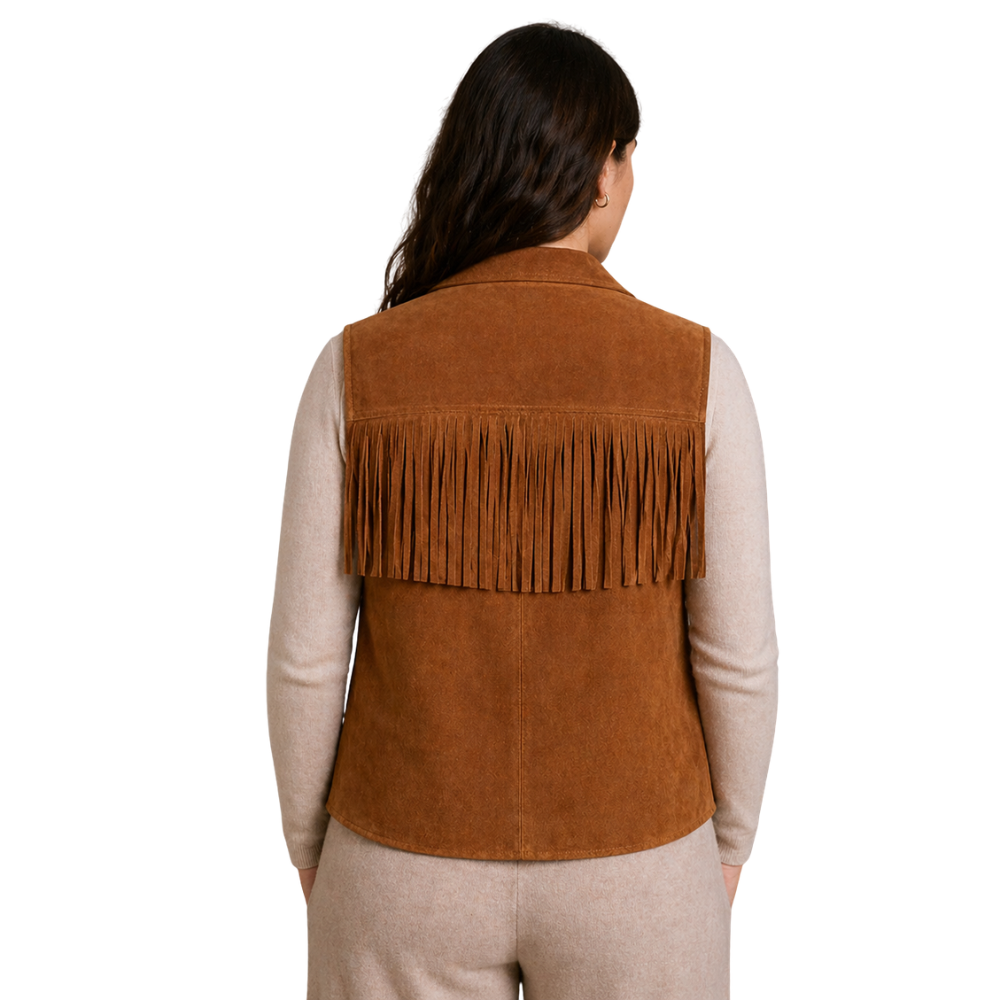 stylish brown fringe suede vest western fashion