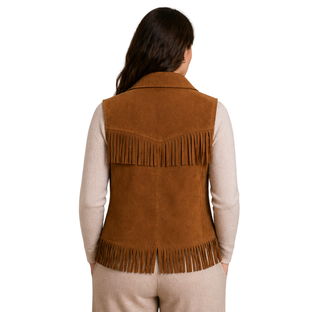 stylish brown suede tassel vest western fashion
