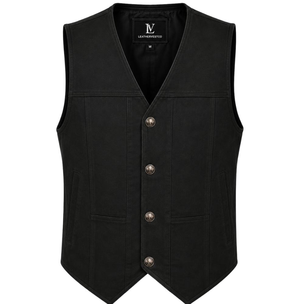Genuine leather western vest in black color