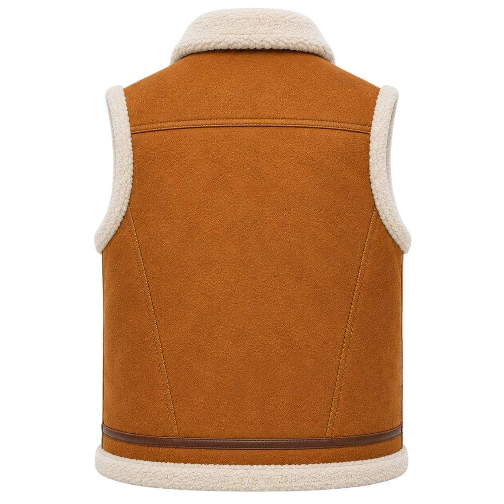 Warm fur-lined suede vest for winter fashion