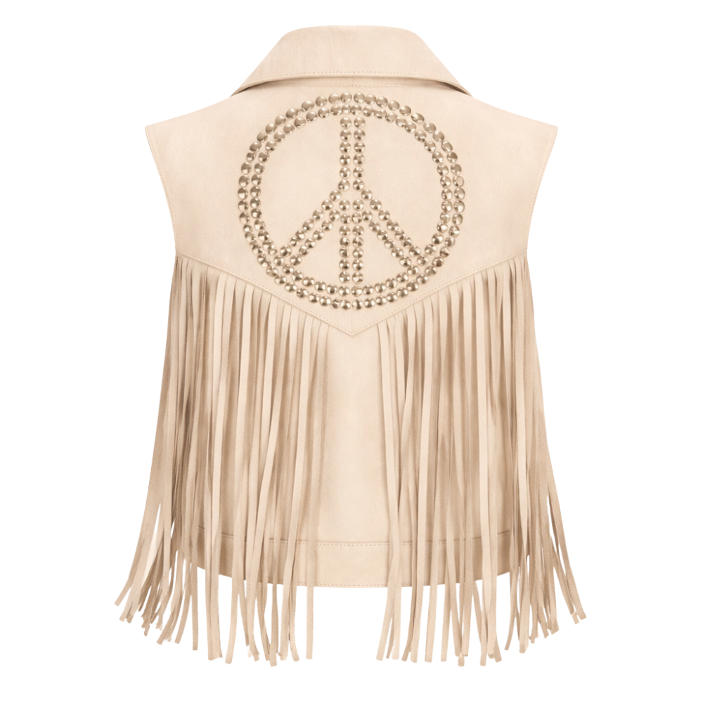 premium white suede leather vest with fringe for women Abby