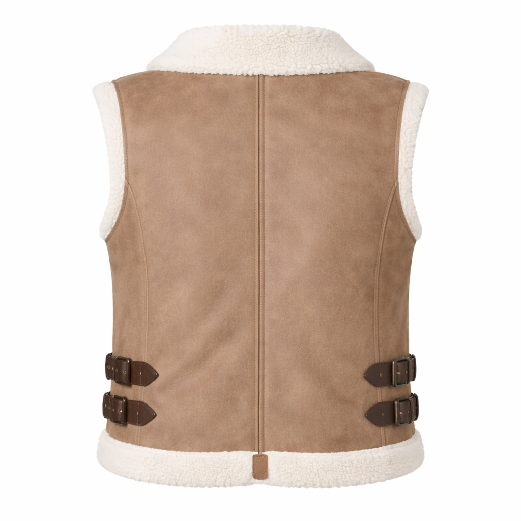 Warm sheepskin leather winter vest women