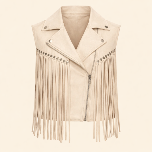 Women white suede fringe Abby leather vest
