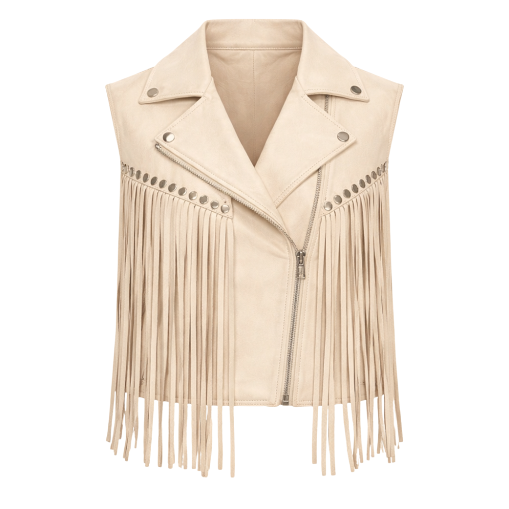 stylish womens white suede fringe leather vest Abby design