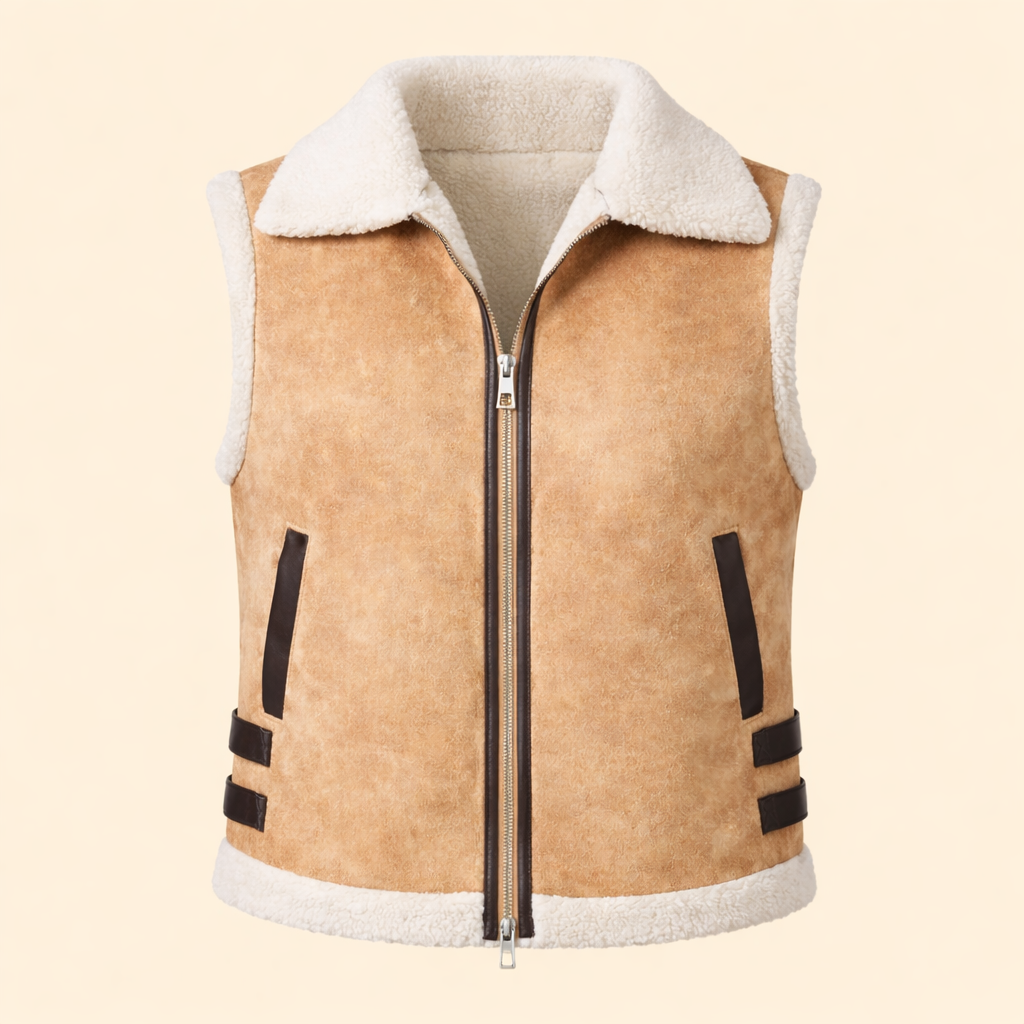 Womens beige sheepskin shearling leather vest