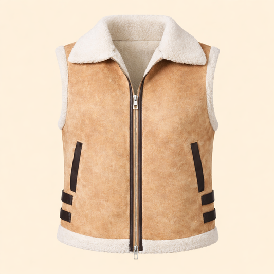 Womens beige sheepskin shearling leather vest