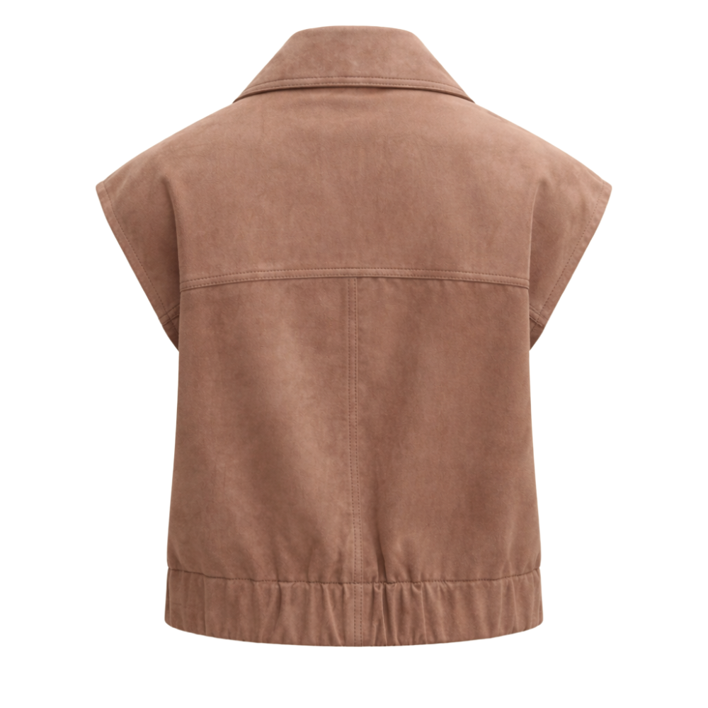 modern womens tan brown suede biker vest sleeveless jacket