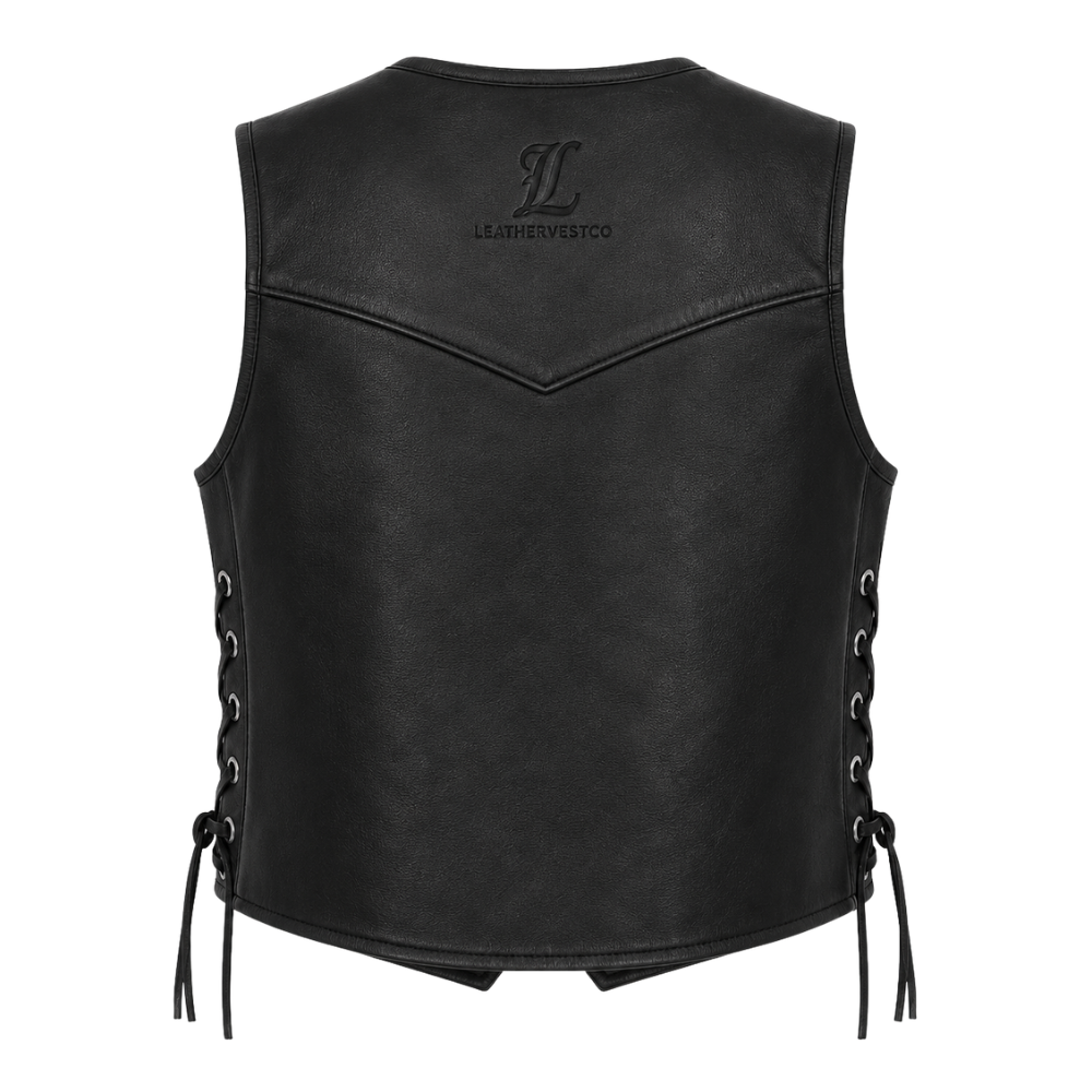 Stylish black cowgirl leather waistcoat