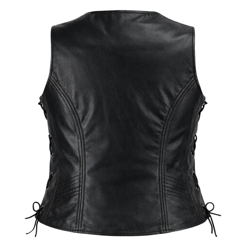 modern womens black leather riding vest sleeveless jacket