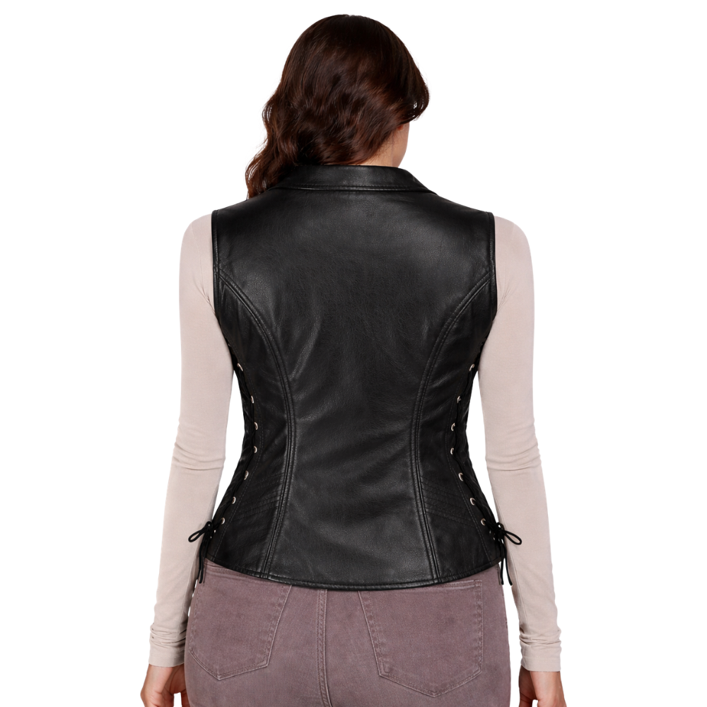 stylish womens black motorcycle leather vest