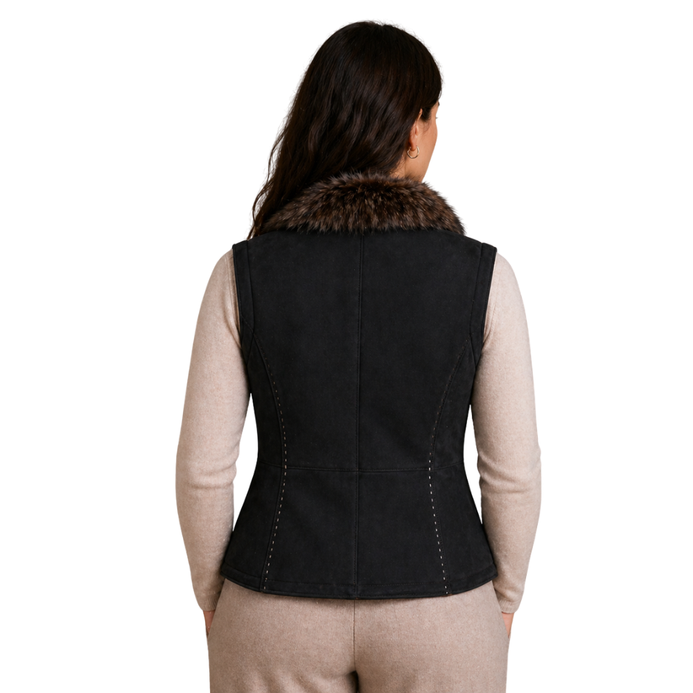 stylish womens black suede shearling gilet vest winter wear