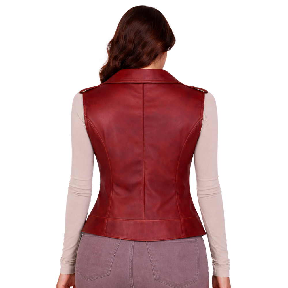 womens bordeaux lambskin leather vest Valery Bis