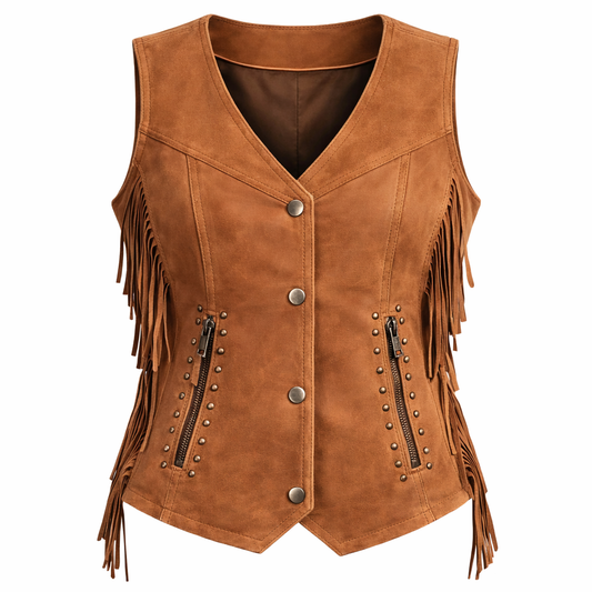 Womens brown faux suede fringe vest