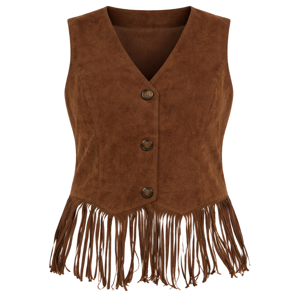stylish womens brown leather vest with fringe western design