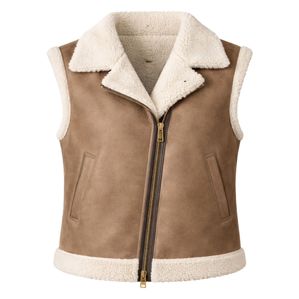 stylish womens brown shearling fur leather vest winter wear