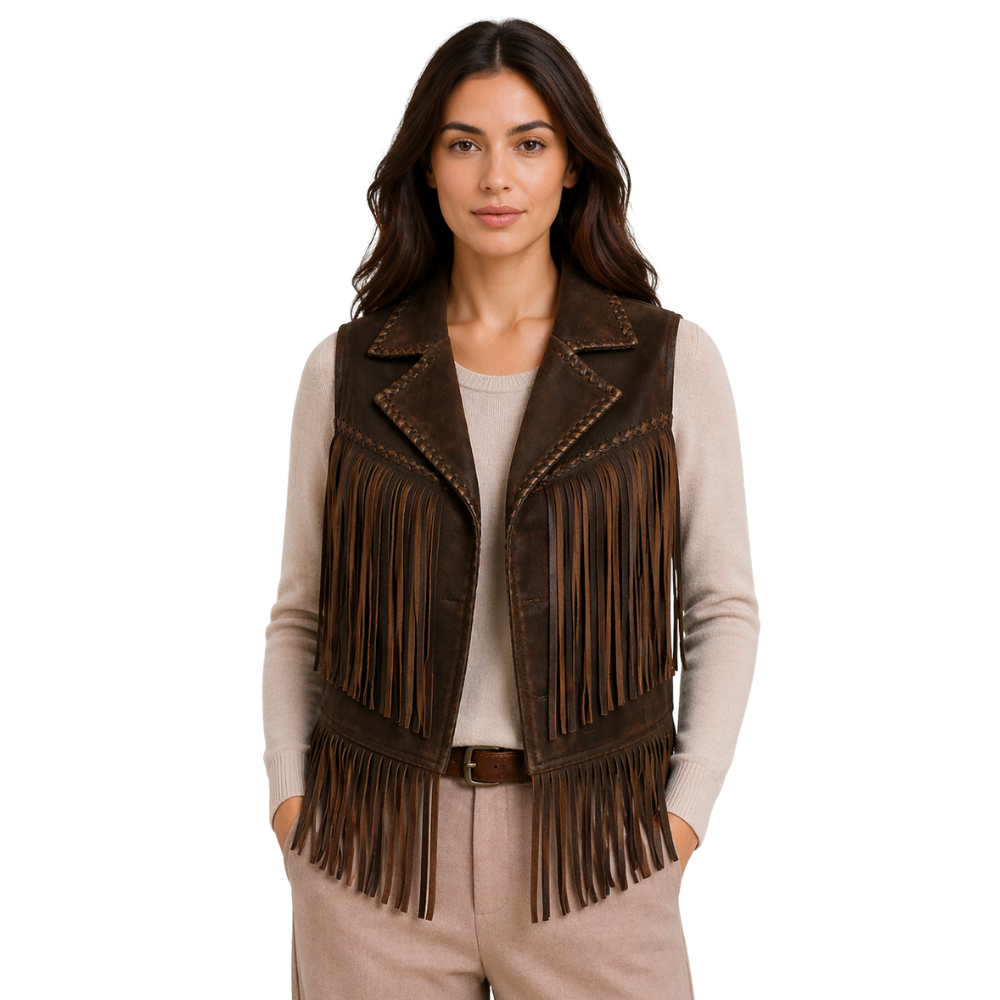 womens brown leather vest Scully Starling style