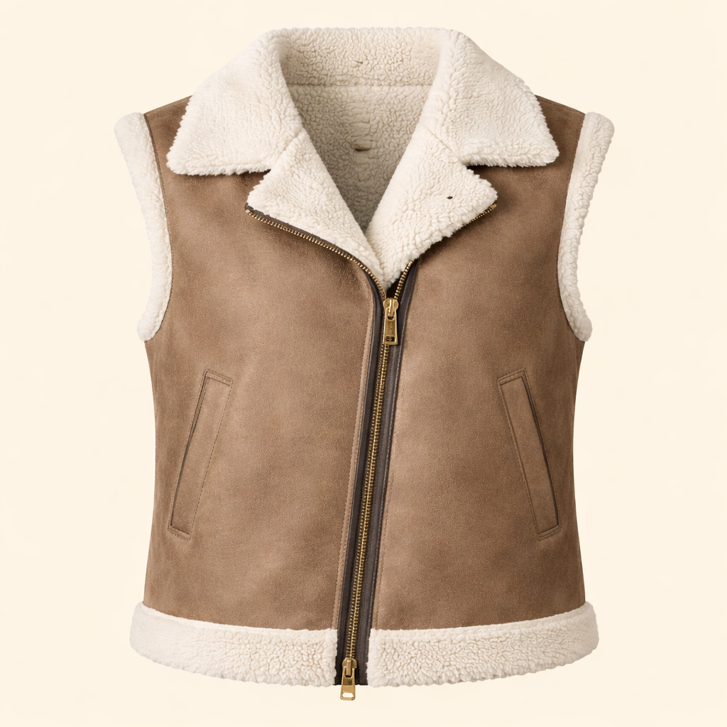 Womens brown sheepskin leather shearling vest