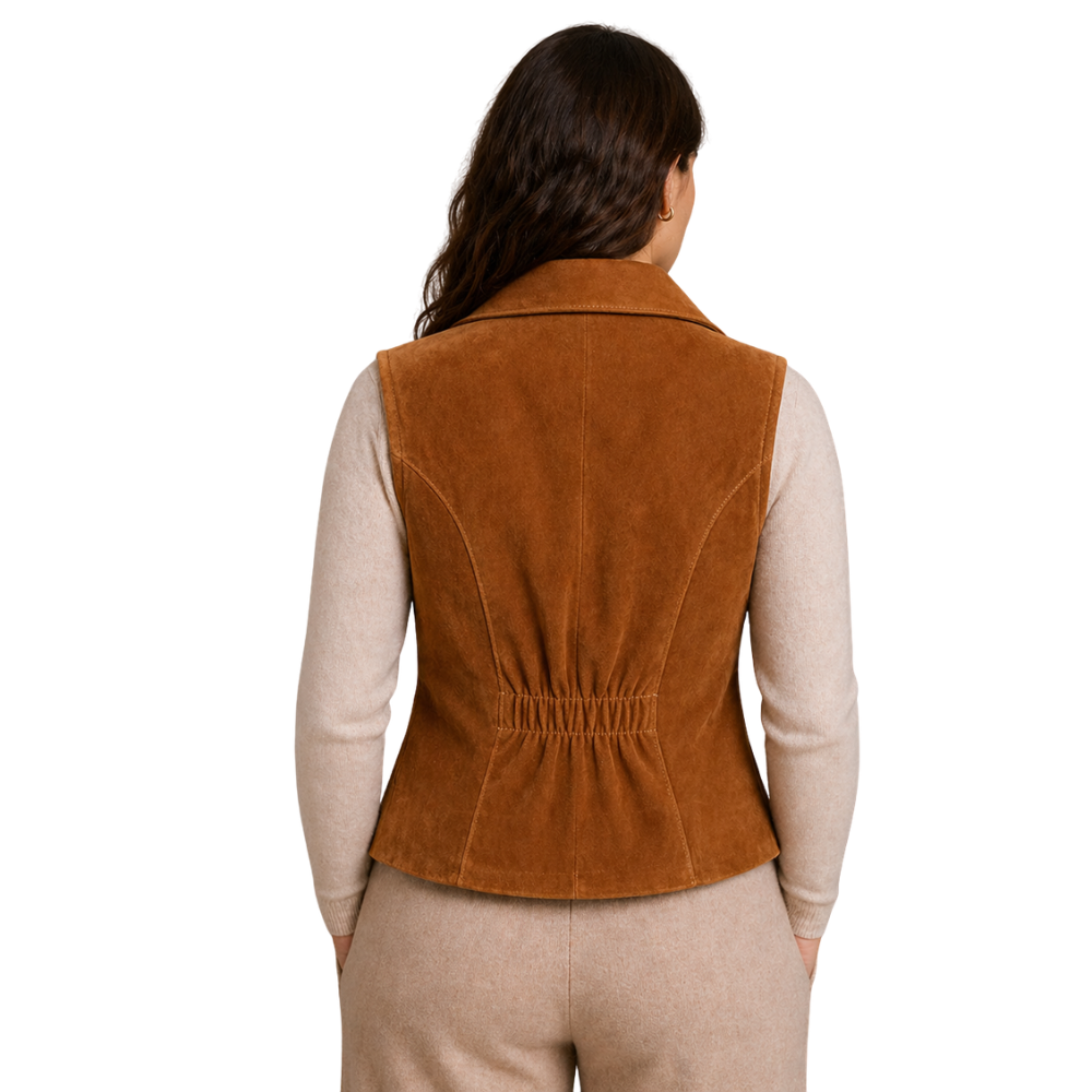 stylish womens brown suede waistcoat vintage fashion