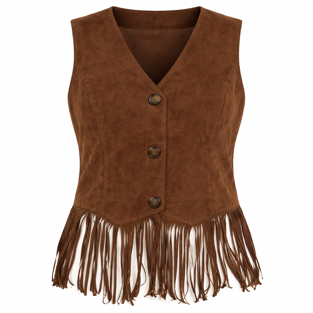 Womens brown western fringe leather vest