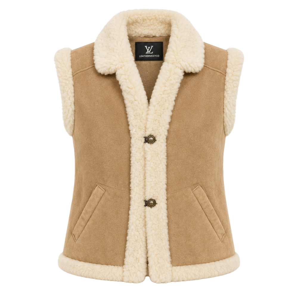 Chic beige sherpa waistcoat for cold weather