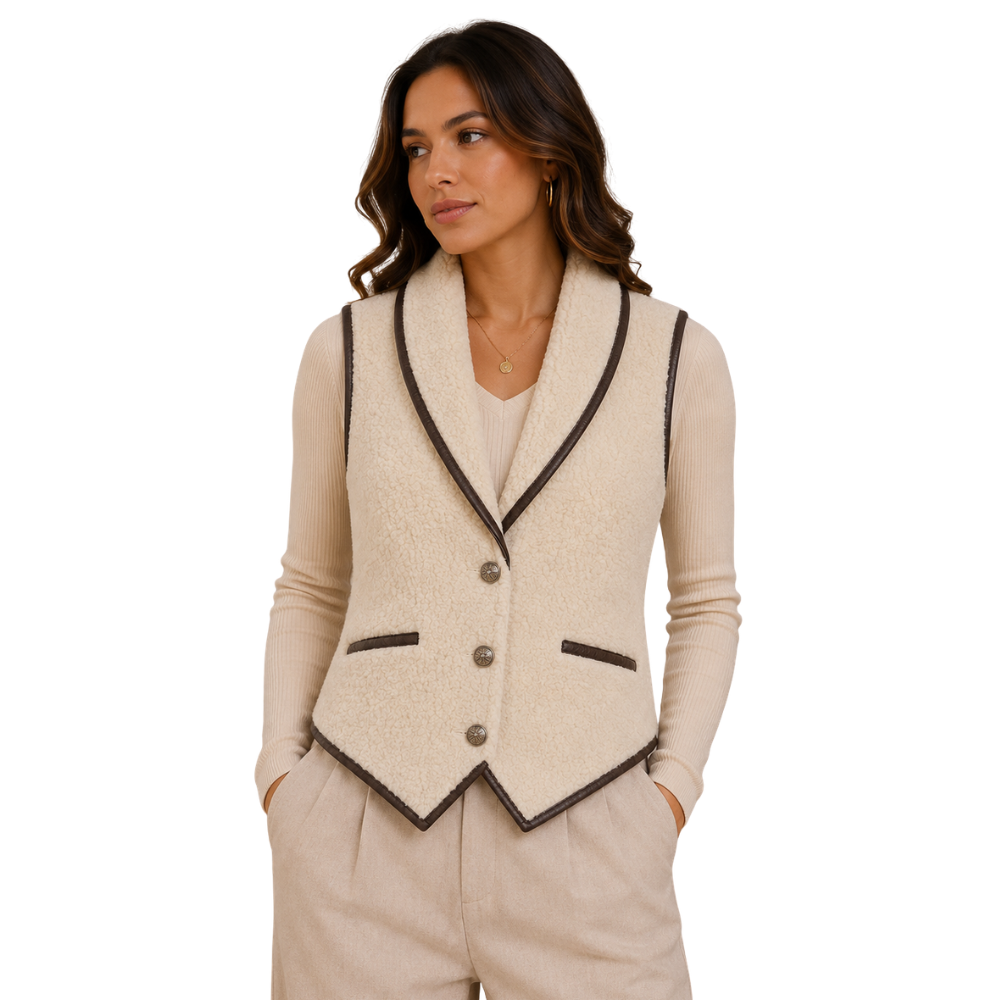 Women’s cream wool vest front view