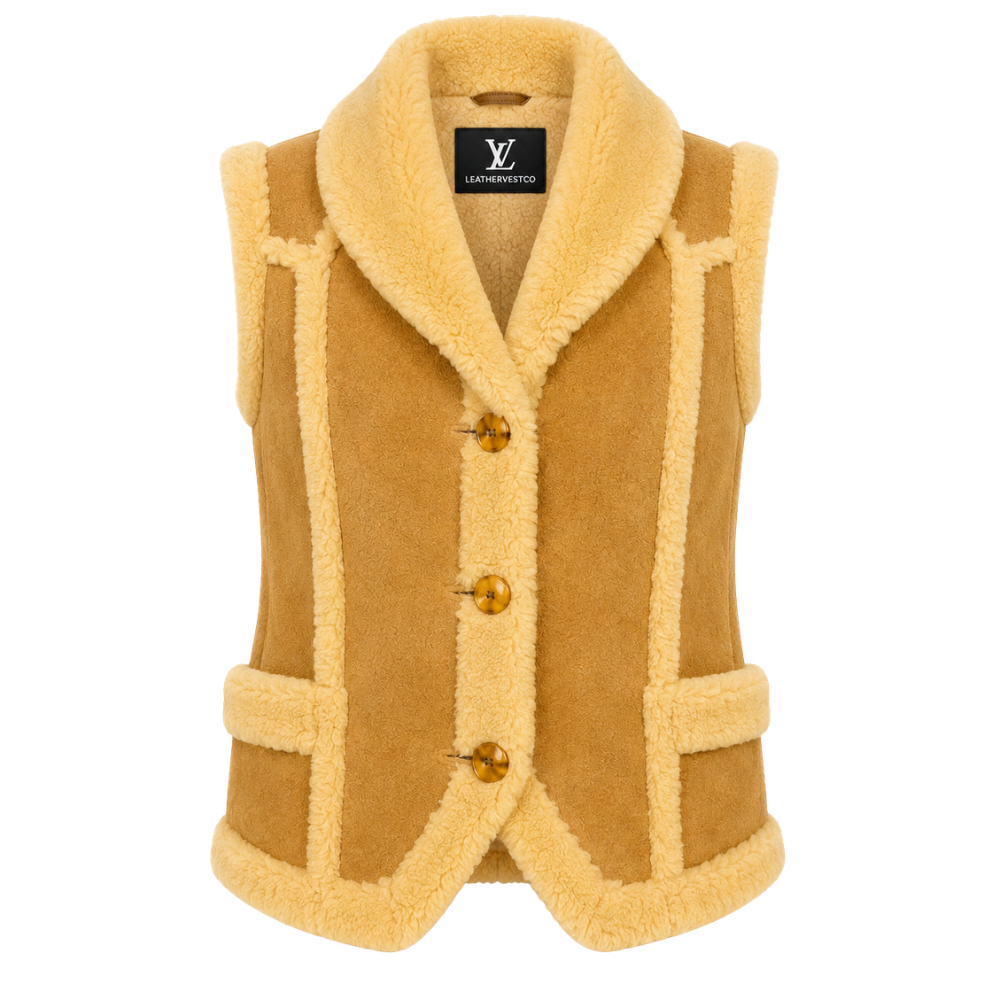 Premium sherpa faux fur vest with shawl collar