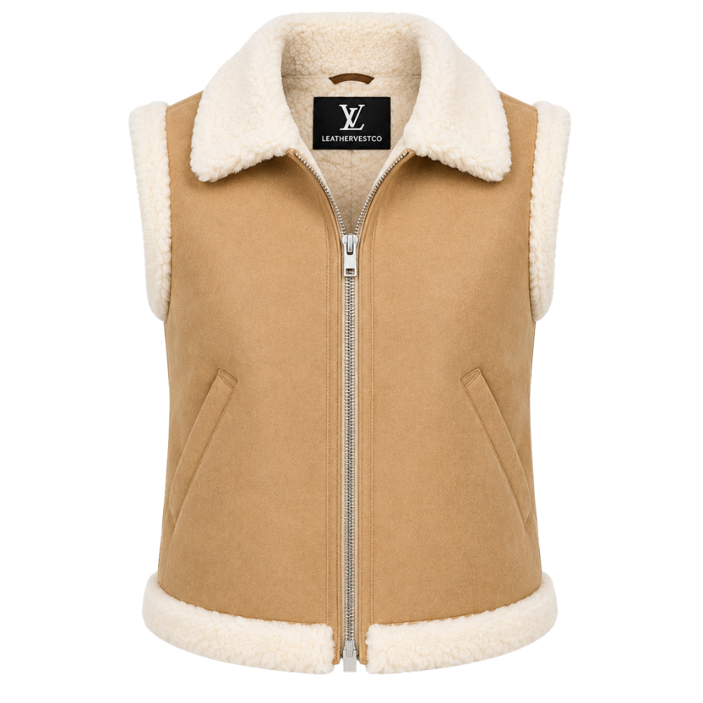 Premium sherpa faux fur vest with oversized collar