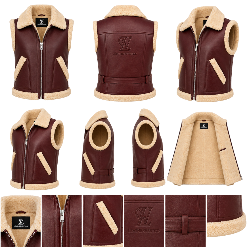 Premium faux fur lined leather waistcoat for women