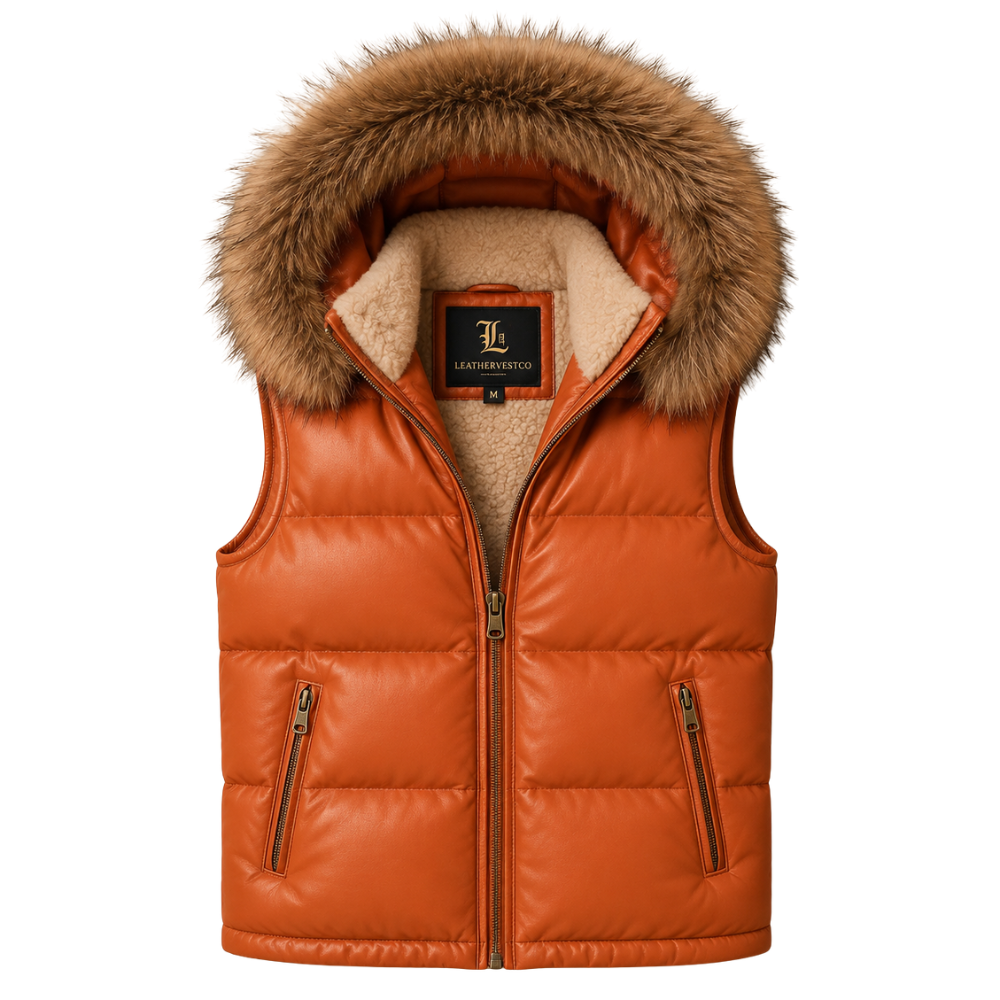 Women's quilted puffer vest featuring sherpa lining and fur trim