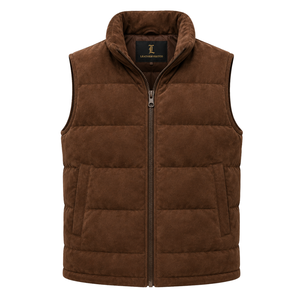 Quilted brown puffer vest designed for women