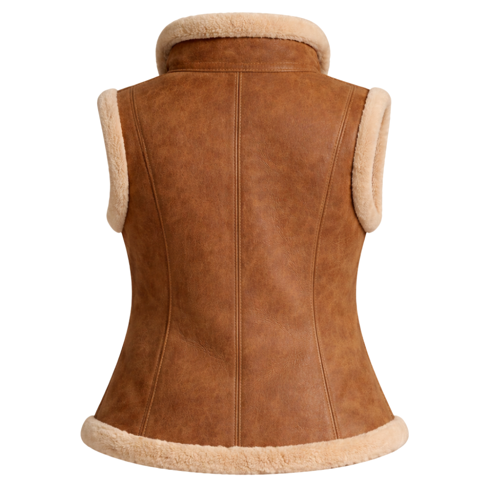 Stylish fur-trimmed brown vest for transitional weather