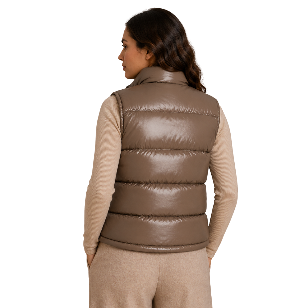 Quilted puffer vest for women featuring insulated construction