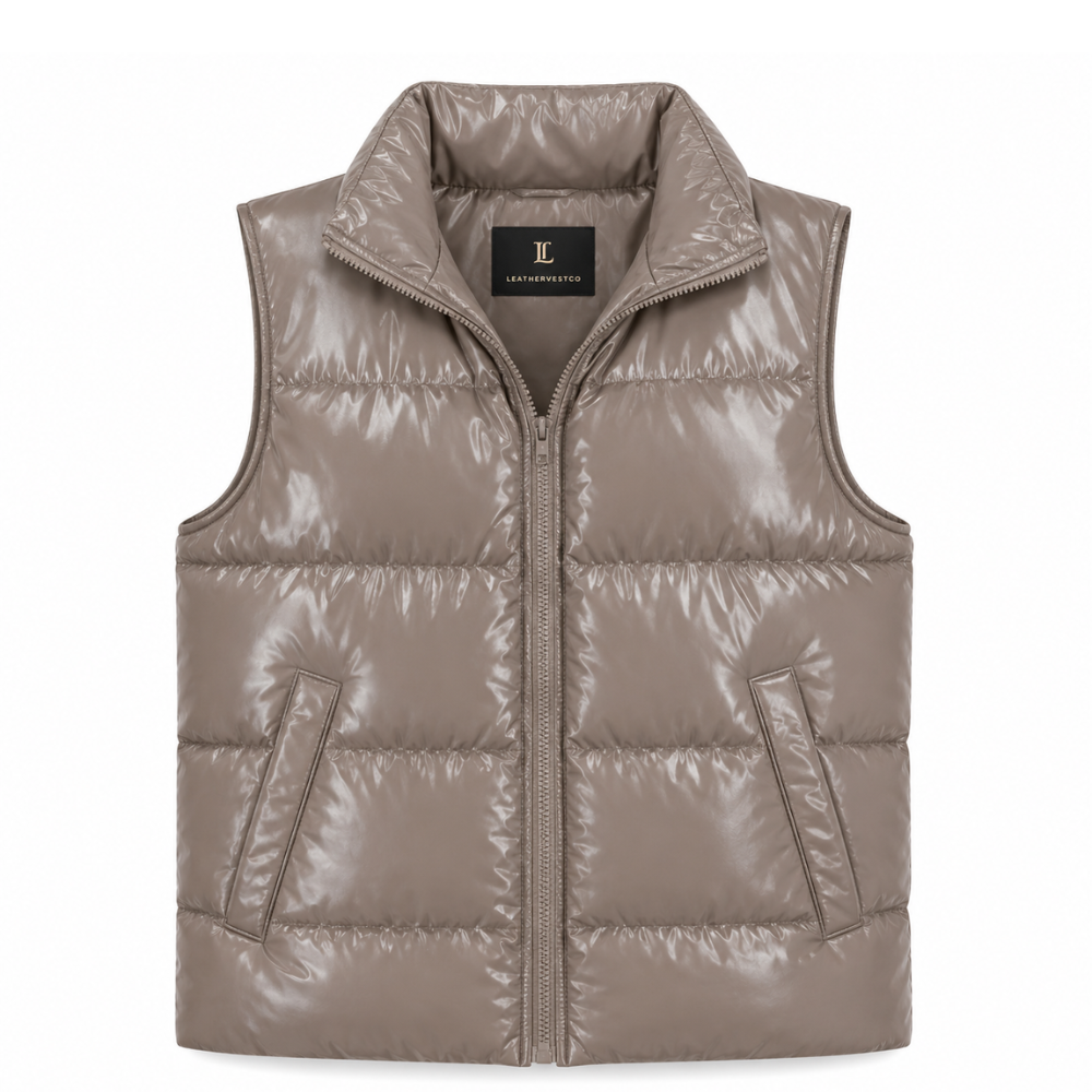 Women's insulated quilted vest featuring premium sheepskin leather