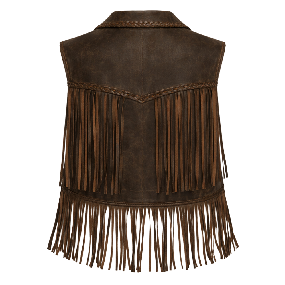 modern womens brown leather vest sleeveless jacket Scully Starling