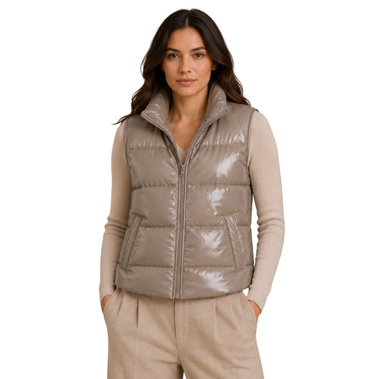 Women's sheepskin puffer vest with quilted insulation
