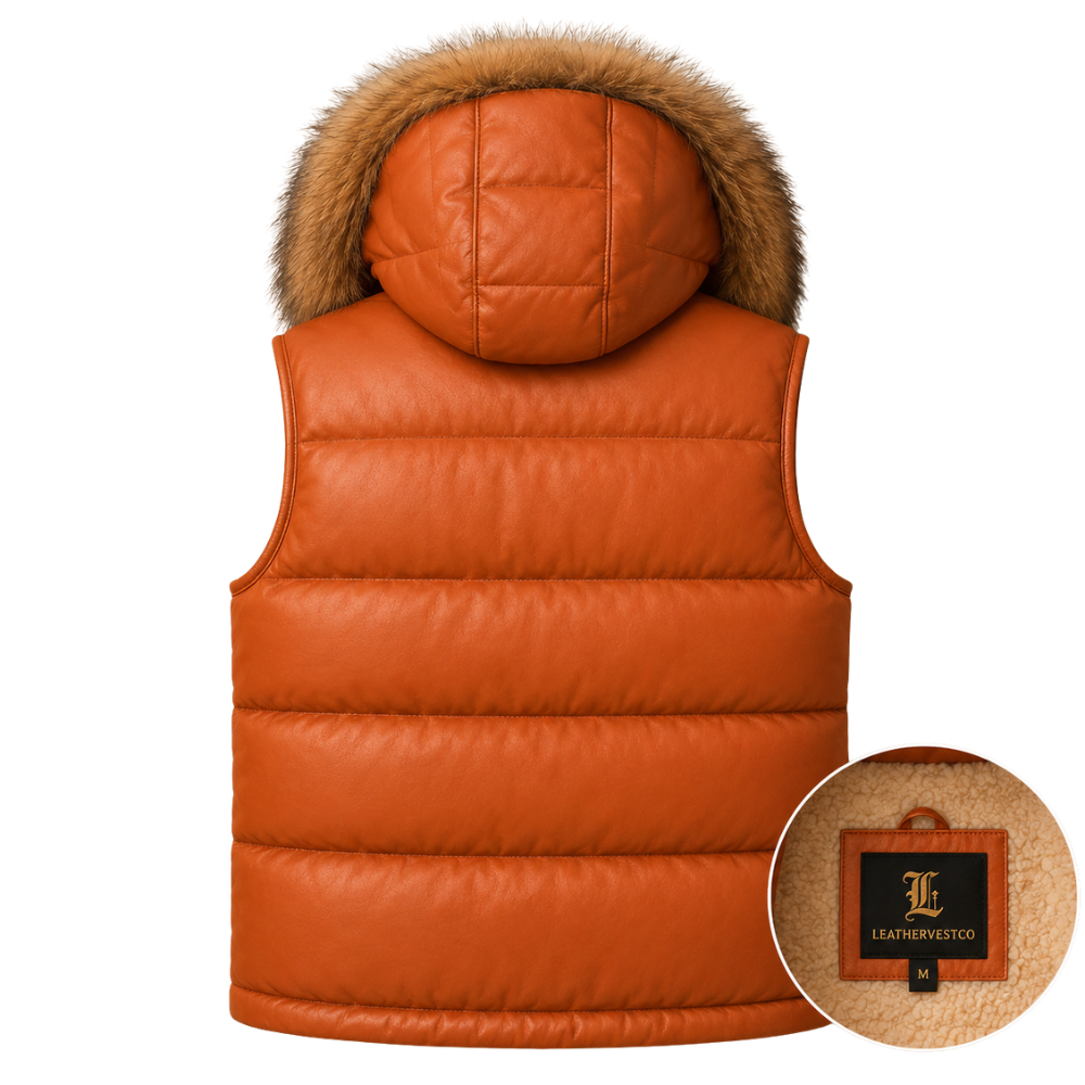 Warm winter vest for women with hood and zippered pockets