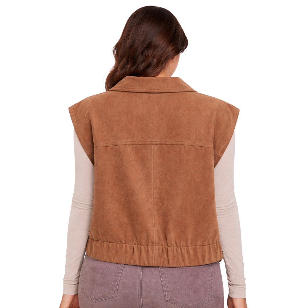 stylish womens tan brown suede leather biker vest