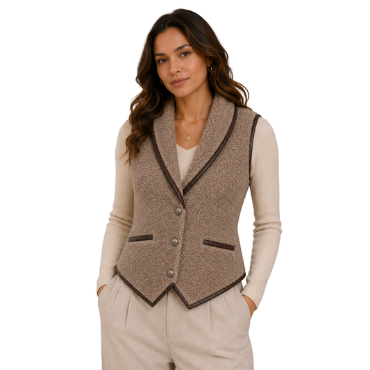 Women’s taupe wool vest front view