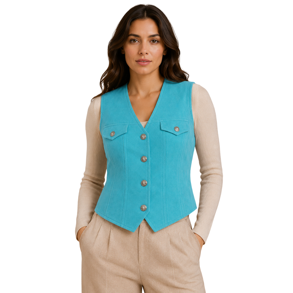Women’s turquoise western vest front view