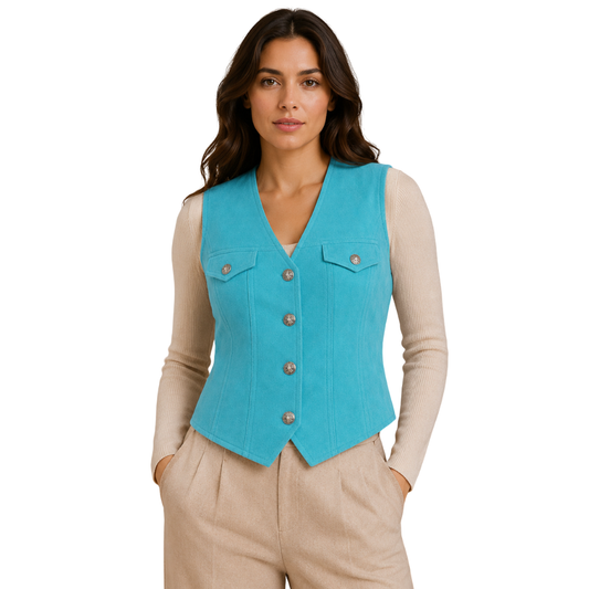 Women’s turquoise western vest front view