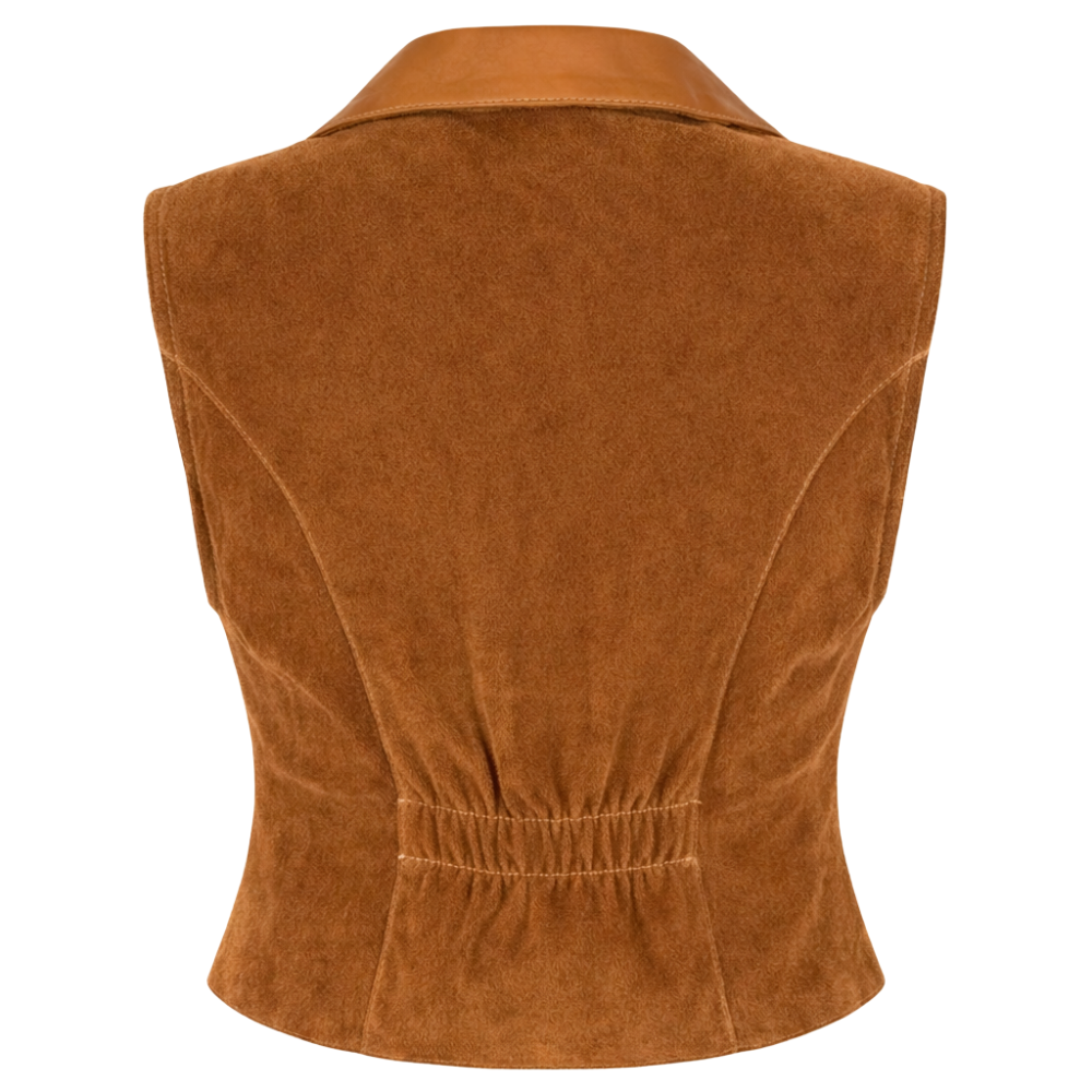 classic womens vintage brown suede waistcoat outfit