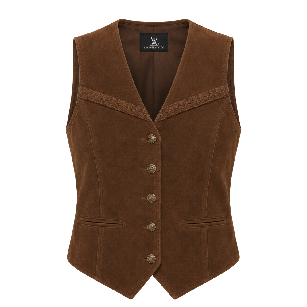 Brown western-style sleeveless leather vest