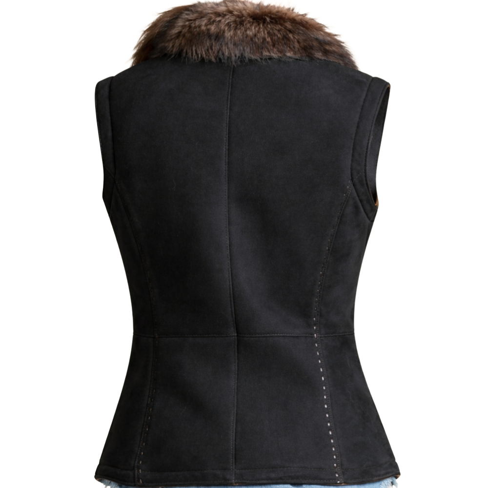 warm womens black suede shearling gilet sleeveless jacket